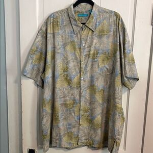 Tori Richard Olive and Sky Blue Leaf Print Shirt